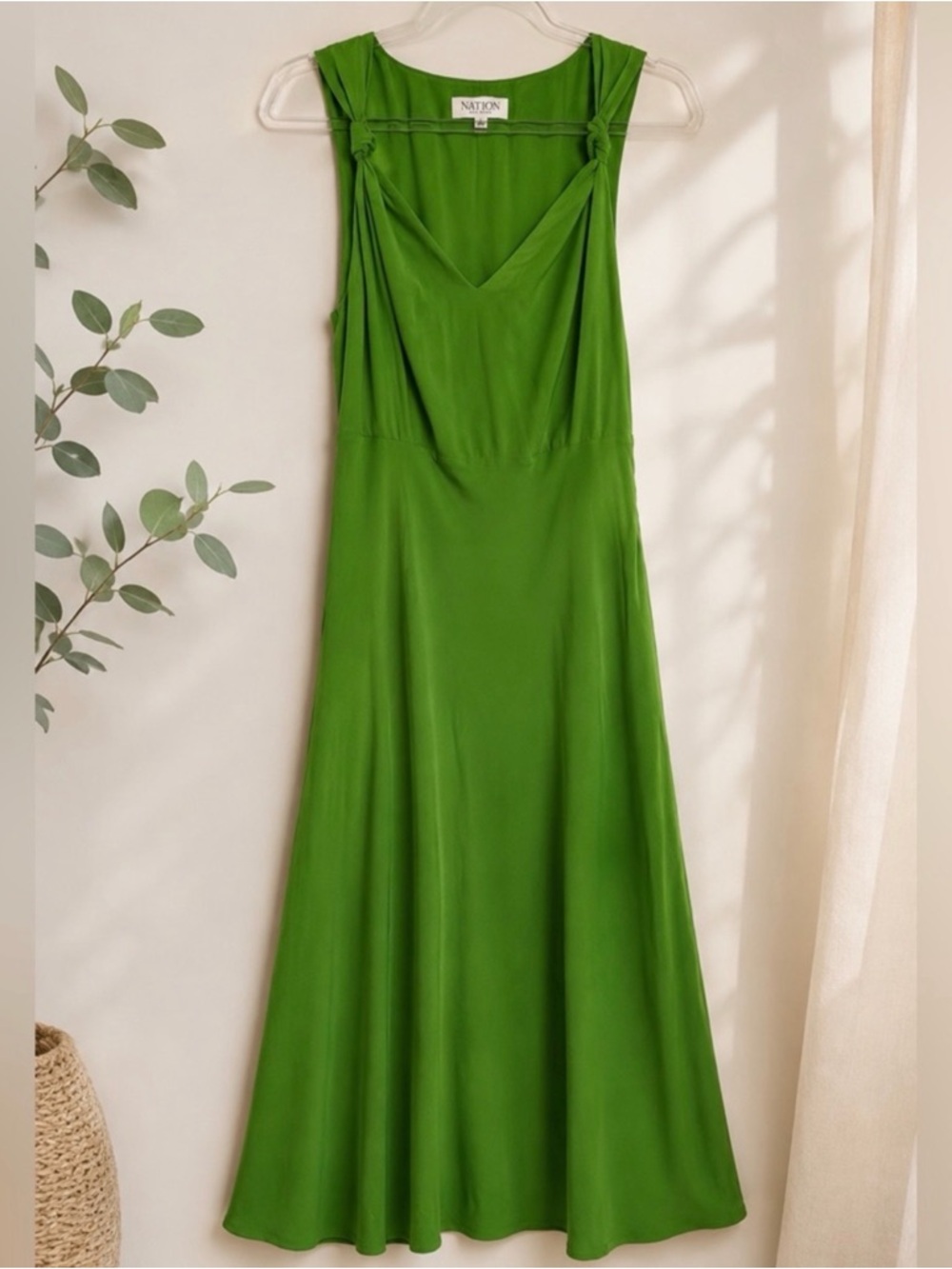 Nation LTD Green Flowy Midi Dress Portugal Minimalist Sleeveless Draped Dress